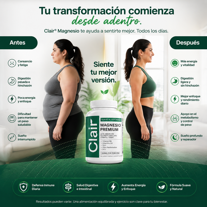CLAIR® MAGNESIO PREMIUM - Elimina el Antojo y Mejora tu Energía.