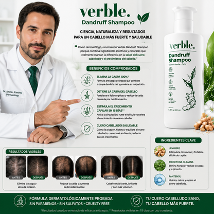 Verbel Dandruff -  Shampoo dermatológico 100% Efectivo.